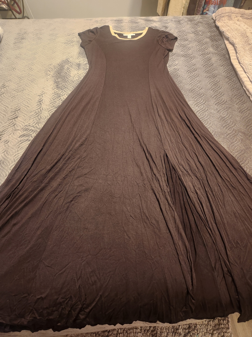 New - Michael Kors Black Maxi Dress with Gold Metallic Neck Trim